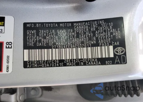 2010 Toyota Corolla Base from USA, damaged, VIN 2T1BU4EE9AC507611
